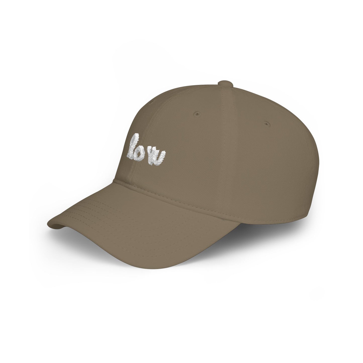 Brown cap with text on a white background