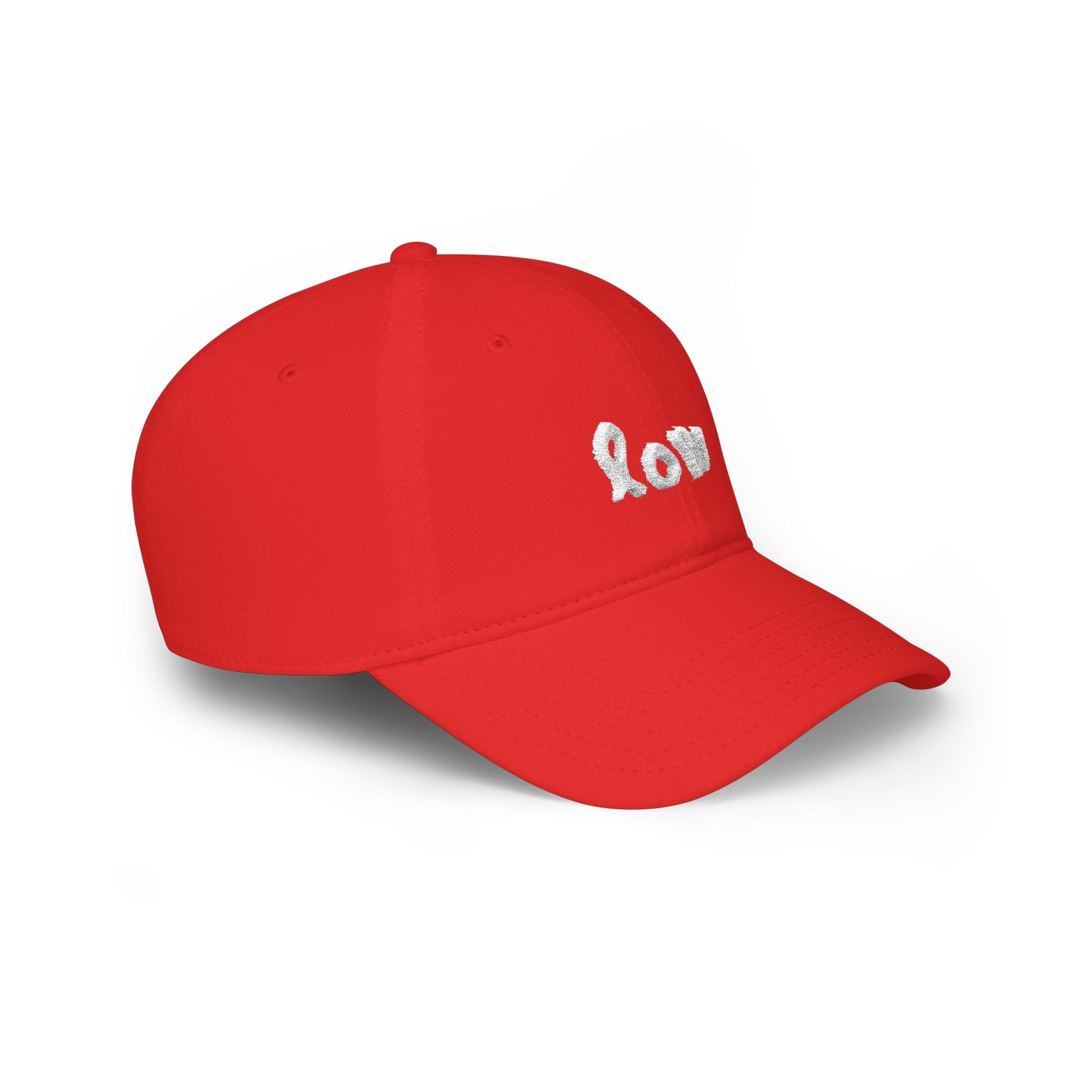 Red cap with a logo on a white background