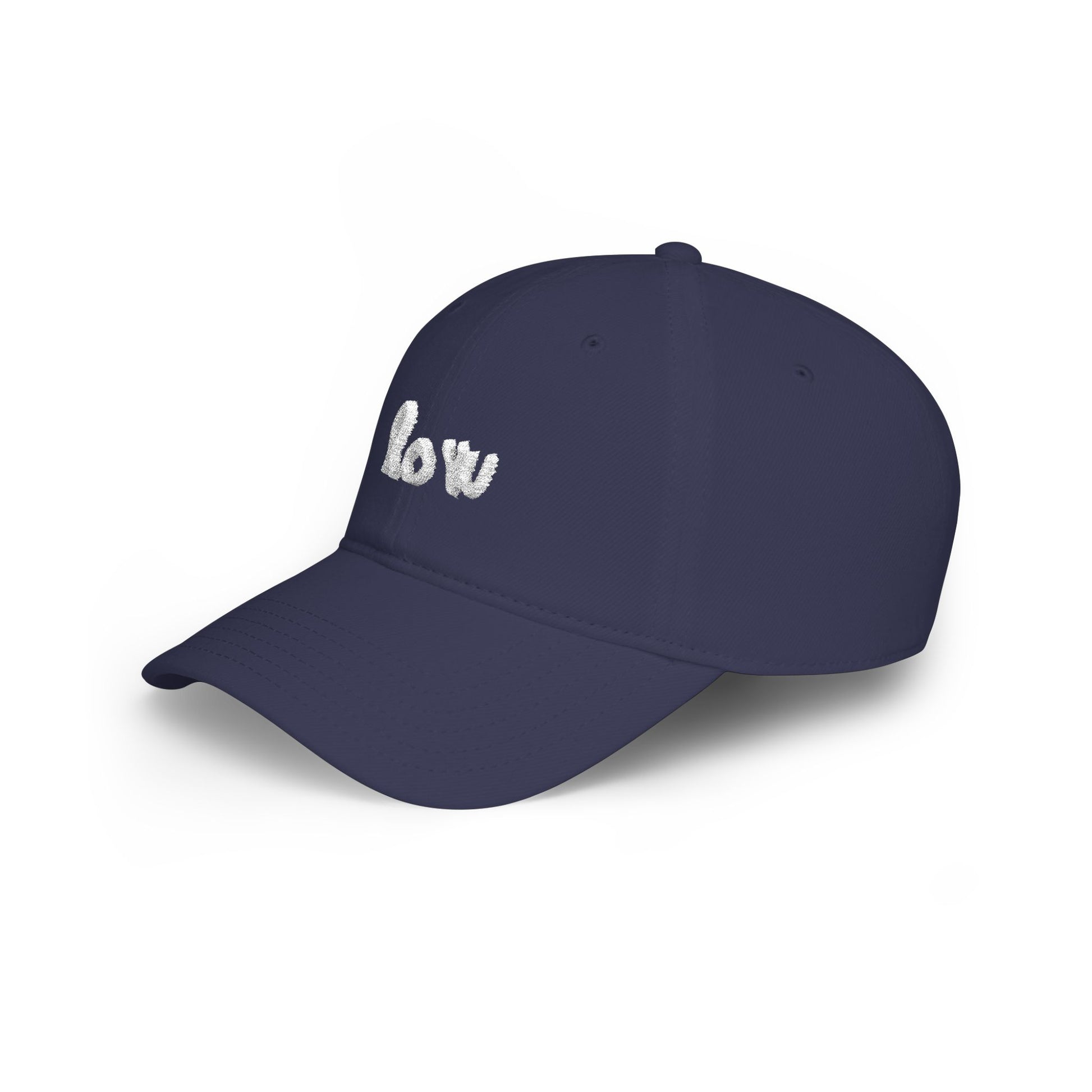 Navy blue cap with a colorful logo on a white background